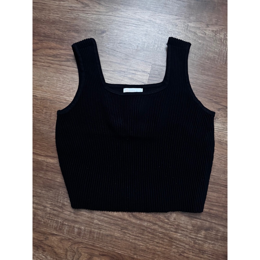 GB Girls Black Ribbed Knit Tank Top Square Neck Sleeveless Crop Top Medium